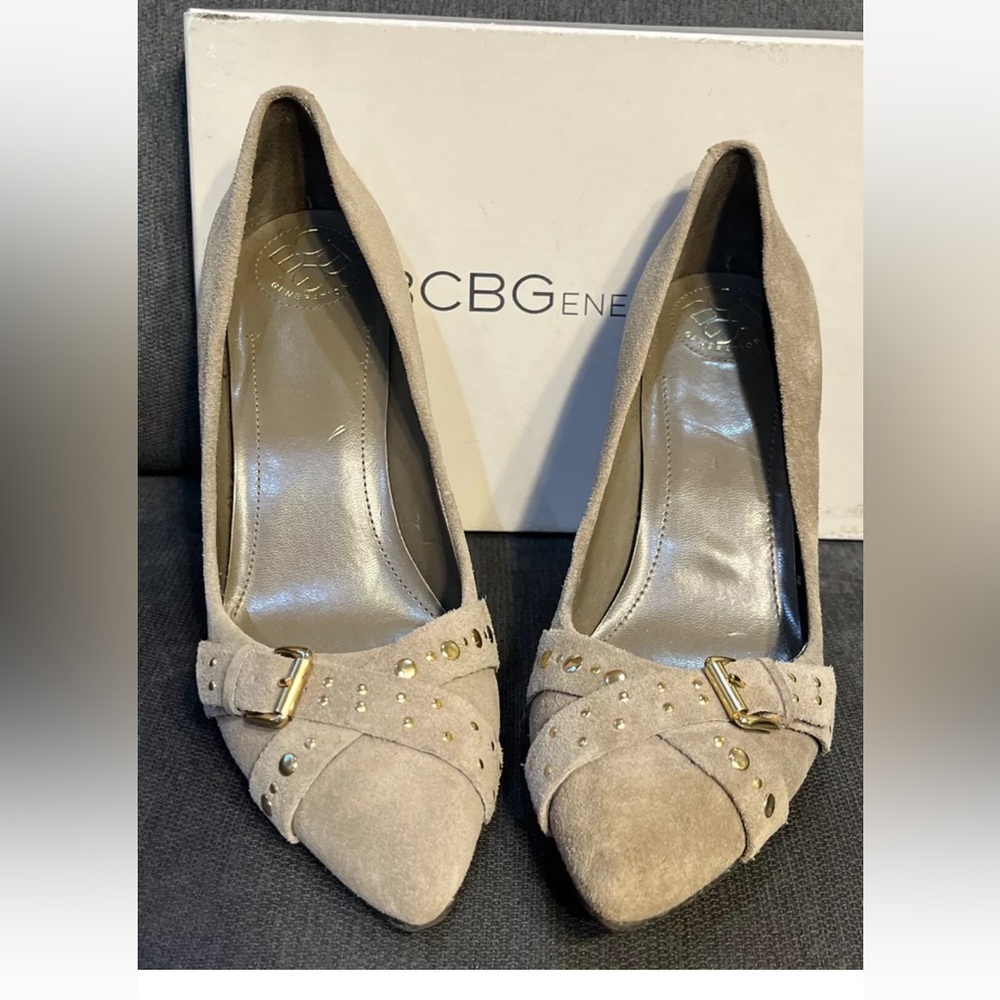 BCBGeneration Light Brown Suede Studded Pumps - Size 8 & 1/2 M